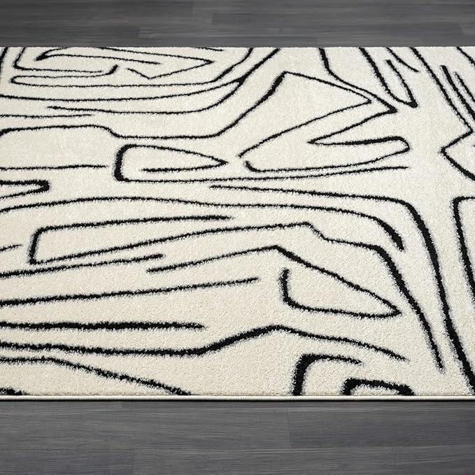 Abani Abstract Beige/Black Area Rug - 4'x6' - Modern Animal/Natural Lines Design - Deco Collection - Easy to Clean - Durable for High Traffic Areas - Bedroom, Office & Kitchen - Medium Pile