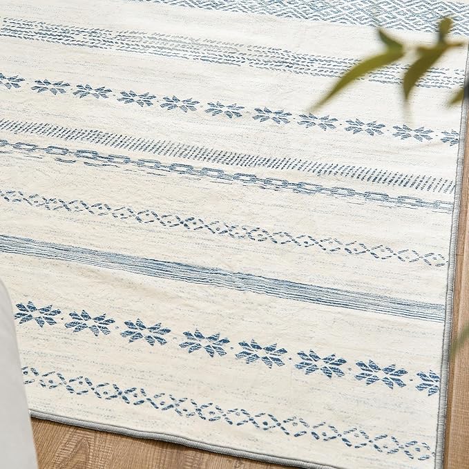 jinchan Moroccan Boho Runner Rug 2x5 - Machine Washable Non-Slip Low-Pile Soft Bohemian Runner Rug for Entryway Hallway Kitchen Bedroom Laundry Room (2‘x5', Blue)