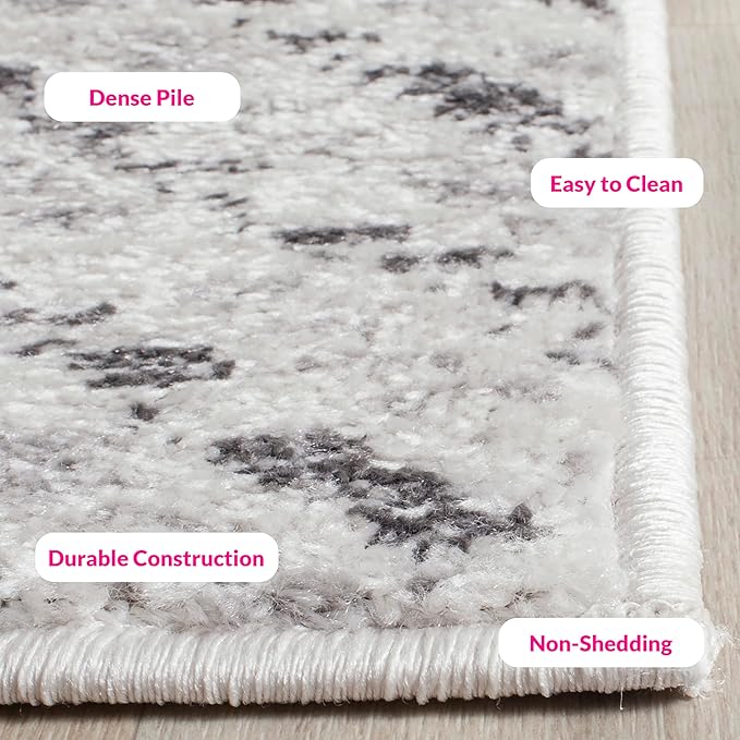SAFAVIEH Adirondack Collection Area Rug - 8' Square, Ivory & Charcoal, Chevron Design, Non-Shedding & Easy Care, Ideal for High Traffic Areas in Living Room, Bedroom (ADR104N)
