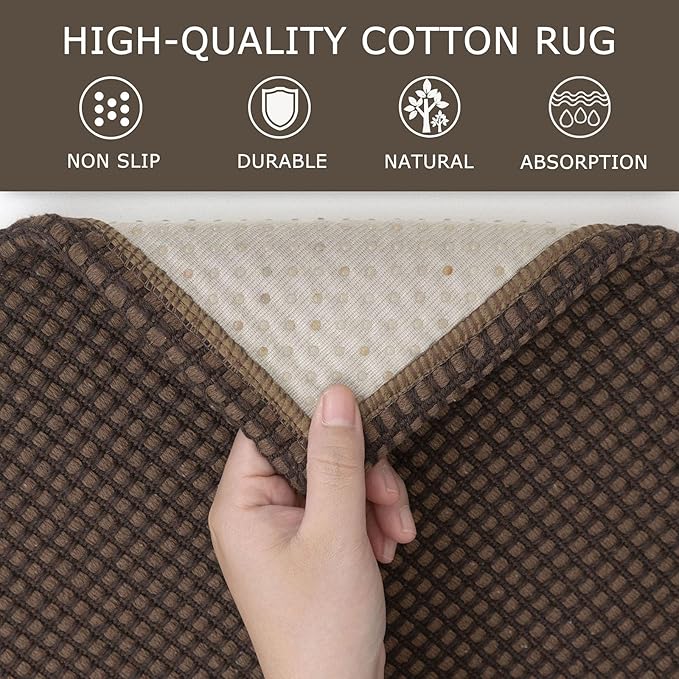 KOZYFLY Washable Area Rug 6x9 ft Rubber Backed Non Slip Rugs for Living Room Braided Cotton Bedroom Rug Woven Office Rugs Indoor Floor Carpets for Dining Bedroom Living Room, Reddish Brown/Coffee