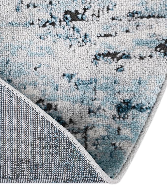 Rugs.com Leipzig Collection Rug – 4 Ft Round Blue Low-Pile Rug Perfect for Kitchens, Dining Rooms