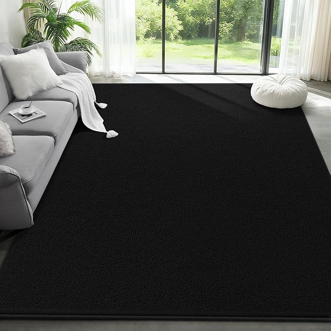 Large Modern Area Rugs for Living Room Bedroom, 6x9 Feet Black Ultra Soft Solid Thickened Memory Foam Indoor Minimalist Carpets, Non-Slip Comfy Rugs for Boys Girls Nursery Kids Room Home Décor