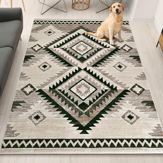YHSF South West Native American Rug Ritz – Native Tribal American Indian Inspired Rug - Living Room, Bedroom, Hallway, Entryway & High-Traffic Area Rugs - Washable - Soft - Olive, 8 Feet x 10 Feet