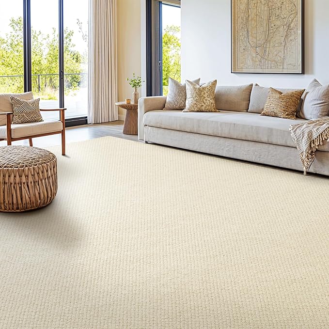 Shilucheng Wool Rug 9x12 Non-Slip, Blend 80% Wool and 20% Cotton Rugs for Living Room, Bedroom, Dinning Room, Soft Durable Cotton Backing Modern Area Rug (Beige)