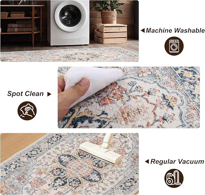 XWZO Entryway Area Rug 2x3ft — Soft Vintage Low Pile Non-Slip Door Floor Mat for Bedroom Bathroom Kitchen Laundry, Spill Resistant Washable Small Indoor Carpet for Doorway Entrance, Colorful