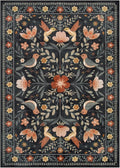 Moynesa Bedroom Rug 5x7, Washable Modern Transitional Black Area Rugs for Living Room Dining Room, Farmhouse Floral Bird Print Carpet, Folk Art Home Decor Open Floor Areas Non-Slip Protection