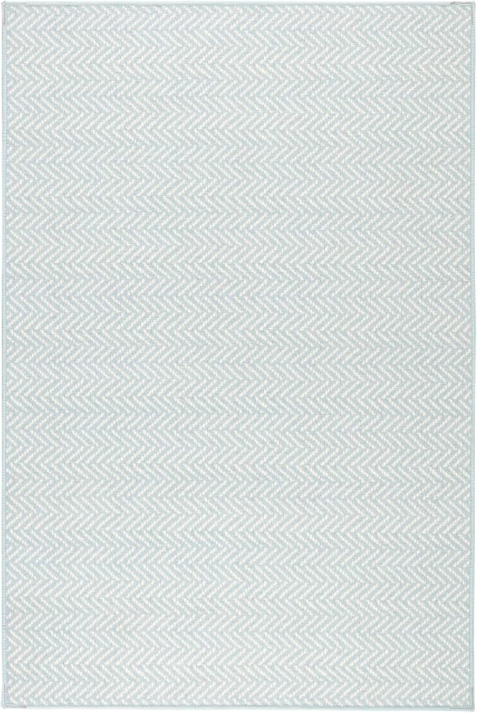 Dash and Albert Herringbone Machine Washable Area Rug - 5' x 8' Swedish Blue - Geometric Accent Rug - Anti-Slip Backing, Lightweight, Machine Washable, High Traffic Areas Kitchen, Mudroom, Entryway