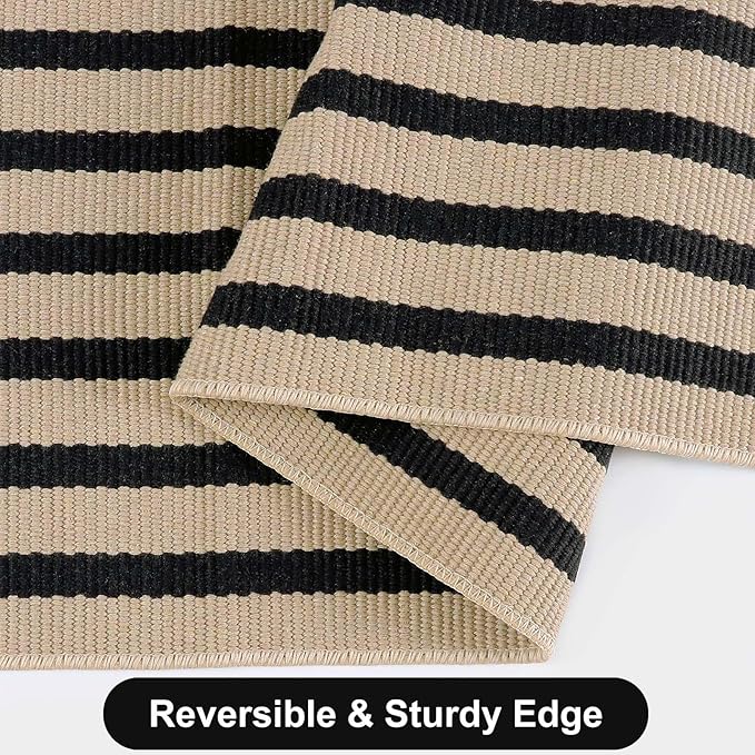 Black and Tan Striped Rugs 2.3'x3.6', Washable Front Door Rug Hand Woven Reversible Outdoor Welcome Mat, Foldable Layered Door Mats for Entryway Porch Decor Home Entrance