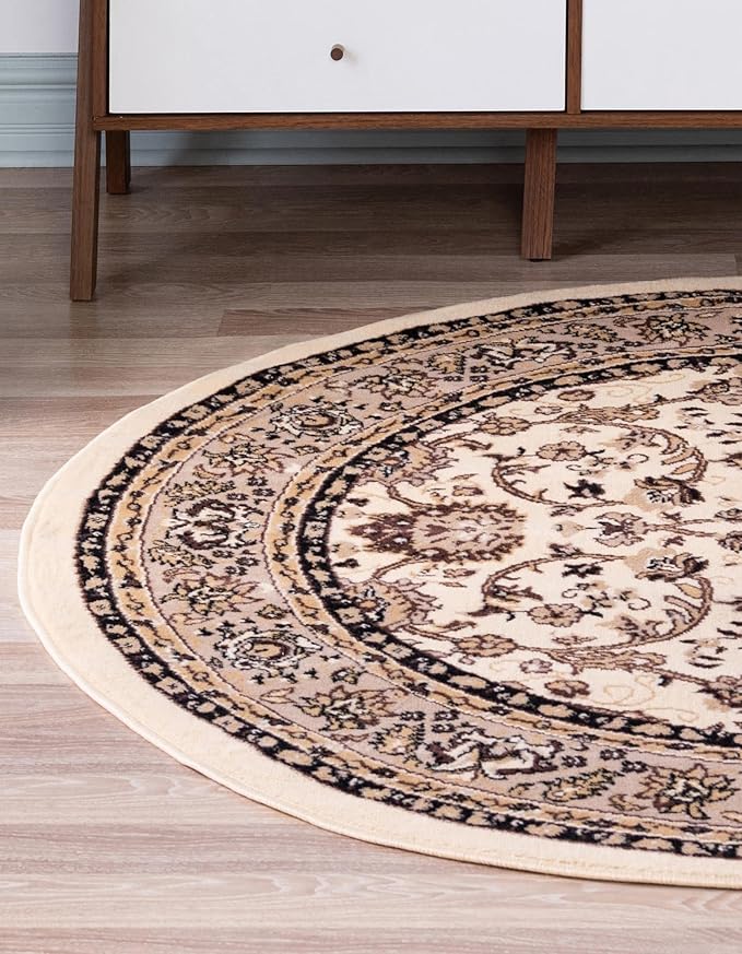 Unique Loom Sialk Hill Collection Area Rug - Washington (3' 3" Round Ivory/Black)