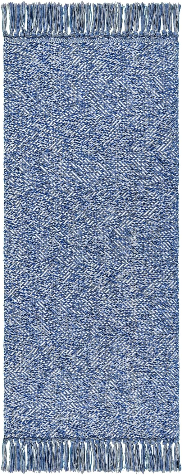 Collive Kitchen Runner Rug, 2' x 4.3' Hand-Woven Reversible Washable Rug, Navy Blue Cotton Modern Farmhouse Bathroom Rug Hallway Carpet for Foyer Bedroom Entry Back Door Decor