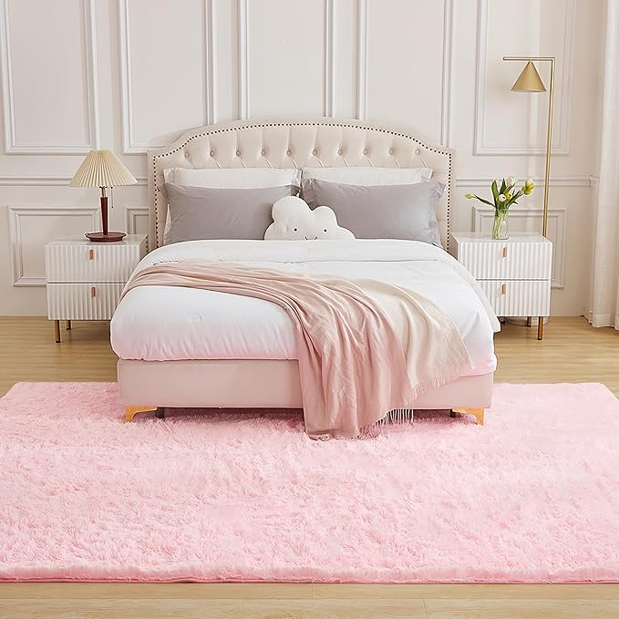 Andency Pink Soft Area Rugs for Living Room Bedroom, 3x5 Non-Slip Fluffy Shag Carpet, Indoor Floor Fuzzy Shaggy Living Room Plush Rug for Kids Dorm Nursery Home Decor Aesthetic