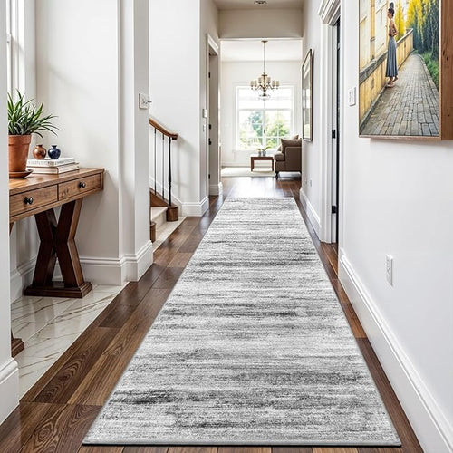 3x15 Washable Runner Rug for Hallway: Extra Long Runners for Entryway Living Room Dining Room - Stain and Water Resistant Rugs with Non-Slip Backing - Soft Low-Pile Carpet Grey