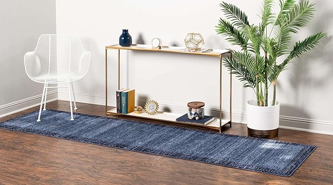 Rugs.com Angelica Collection Rug – 10 Ft Runner Navy Blue Medium Rug Perfect for Hallways, Entryways