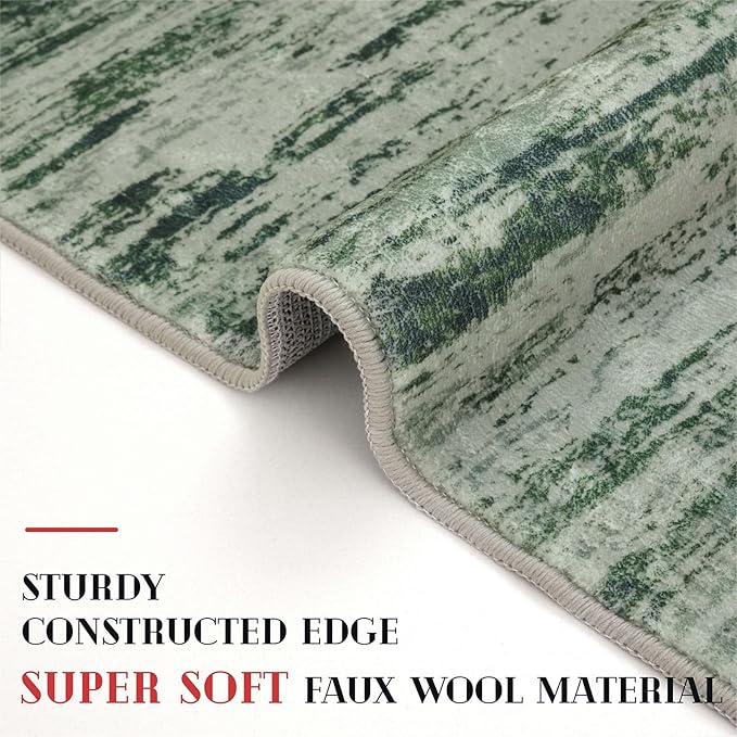Modern Abstract Runner Rug 2x6, Forest Green Washable Kitchen Runner Non-Slip Soft Hallway Rug Runner Thin Print Faux Wool Carpet for Entryway Bedroom Laundry Room Indoor Home Decor