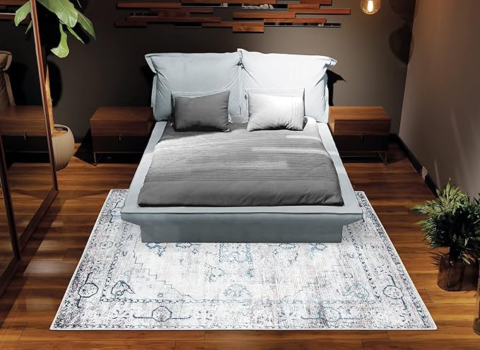 Bloom Rugs Washable Non-Slip 3' x 5' Rug - Teal/Beige Traditional Area Rug for Living Room, Bedroom, Dining Room, and Kitchen - Exact Size: 3' x 5'
