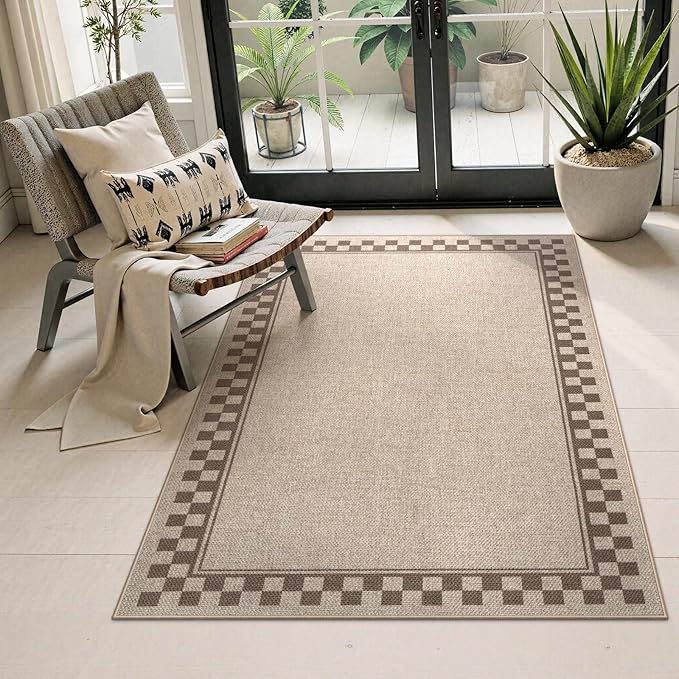 OJIA Easy Jute 3x5 Washable Rugs for Entryway, Farmhouse Patio Rug Indoor Outdoor Living Room Carpet, Modern Neutral Kitchen Rugs Non-Slip Front Door Mat Throw Carpet for Entrance Office Porch Decor