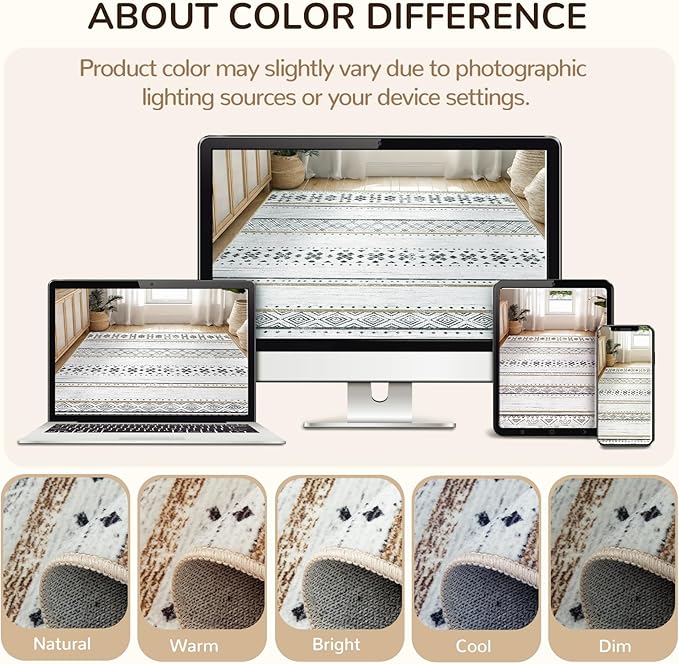 BESTSWEETIE 6x9 Area Rugs for Living Room Washable Moroccan Farmhouse Neutral Geometric Low Pile Non-Slip Soft Print Pattern Rug for Bedroom Kitchen Dining Room Entryway Black/Brown