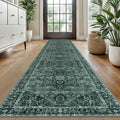 KOZYFLY Long Runners for Hallways 2x10 Ft Washable Kitchen Runner Rug Boho Style Entryway Rug Indoor Printed Faux Wool Stair Runner Carpet for Stairs Bedroom Kitchen Hall, Dark Green