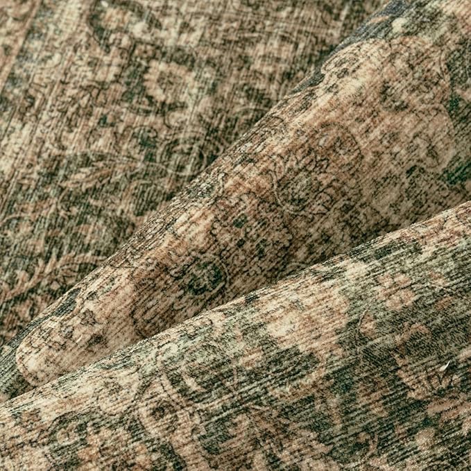 6x9 Washable Vintage Area Rug Green Brown Living Room Bedroom Carpet Non-Slip Soft Low Pile Distressed Indoor Throw Rug for Dining Room Entryway Office