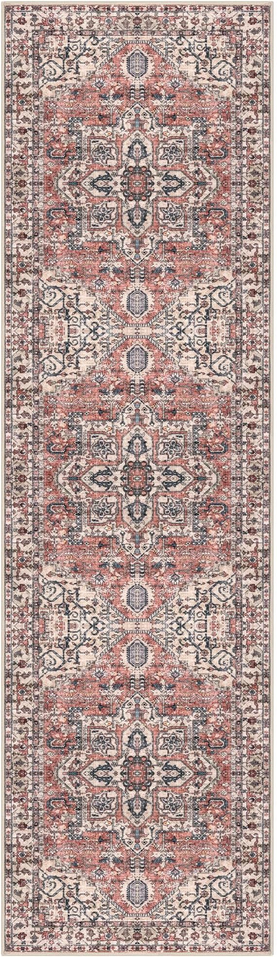 KOZYFLY Runners for Hallways 2x8 Ft Washable Kitchen Runner Rug Boho Entry Rug for Hallways Indoor Printed Faux Wool Long Floor Carpet for Entryway Bedroom Kitchen Hallway, Terracotta/Beige