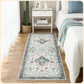 Istana Hallway Runner Rug 2.5x8 – White Cream/Blue Entryway Rug -Silk's Soft Touch Runners for Hallways - Stylish Kitchen Runner Rug Non Slip