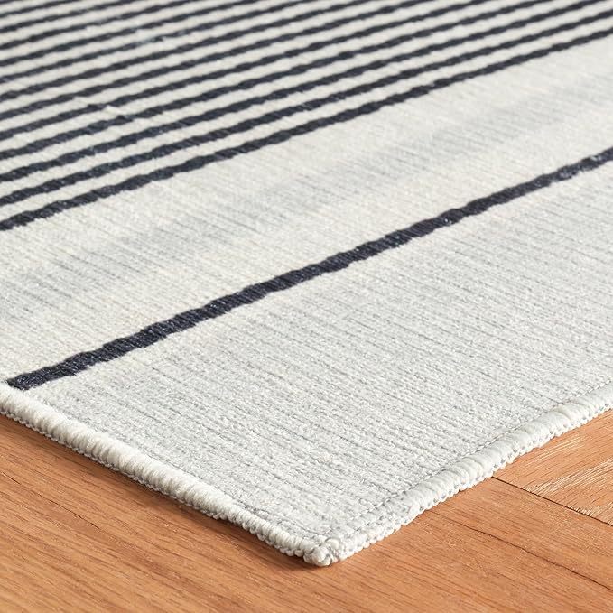 Dash & Albert Gunner Stripe Machine Washable Rug, 7.5 X 9.5 Feet, Grey Stripe Pattern - Premium Luxury Hotel Quality Soft Breathable Hypoallergenic Machine Washable Easy Care All Season Comfortable