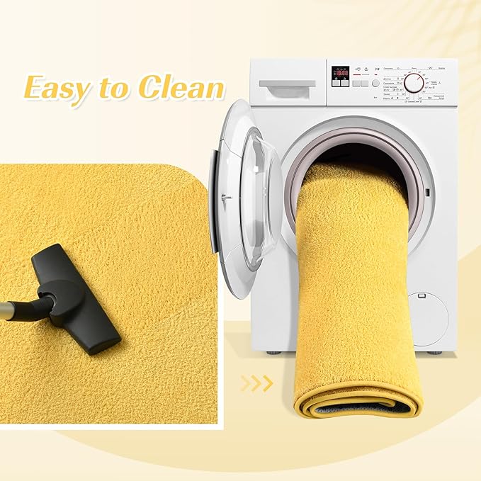 Large Area Rugs for Living Room Bedroom, 5x8 Feet Yellow Rug, Minimalist Modern Shag Rug, Soft Thick Comfy Memory Foam Indoor Carpet, Non-Slip Washable Rug for Boys Girls Dorm Nursery Room Home Decor