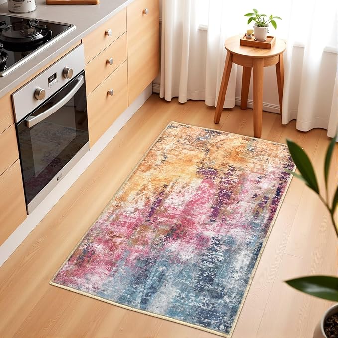 Washable Abstract Rug, 2x3 Small Modern Area Rugs with Non-Slip Rubber Backed for Kitchen, Thin but Soft Throw Carpet Bedroom Entryway Front Door Decor, Galaxy
