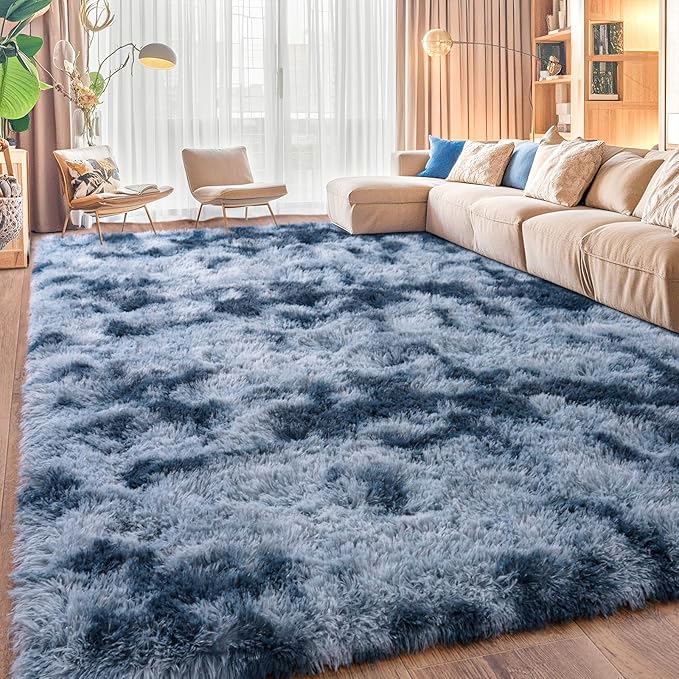 Extra Large Plush Rug High Pile Fluffy Rug for Living Room, Big Plush Non-Skid Shag Carpet, Soft Shaggy Rugs for Bedroom Indoor Modern Home Decor Tie Dye Camel 10x14ft