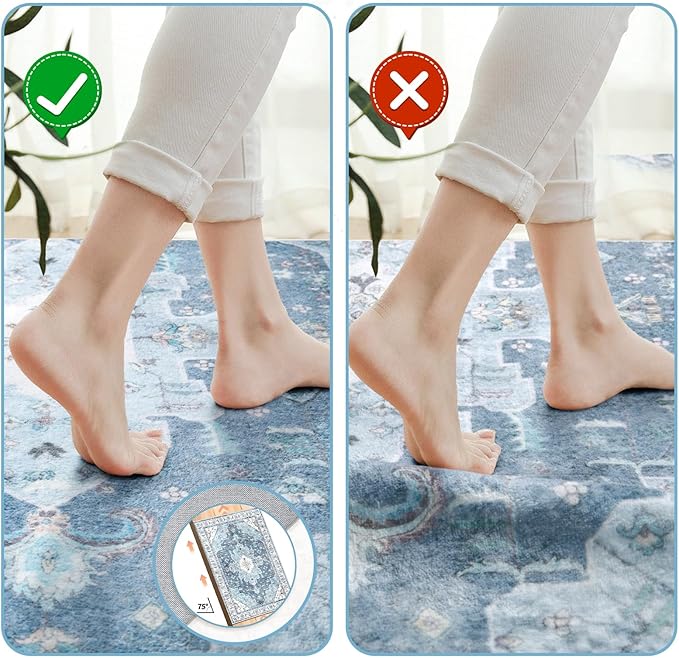 SERISSA Boho Rugs for Entryway, 2x3 Blue Entryway Rug Non-Slip Washable Small Area Rug, Ultra Soft Oriental Vintage Low-Pile Indoor Door Mat Floor Carpet for Entrance Bedroom Kitchen Bathroom