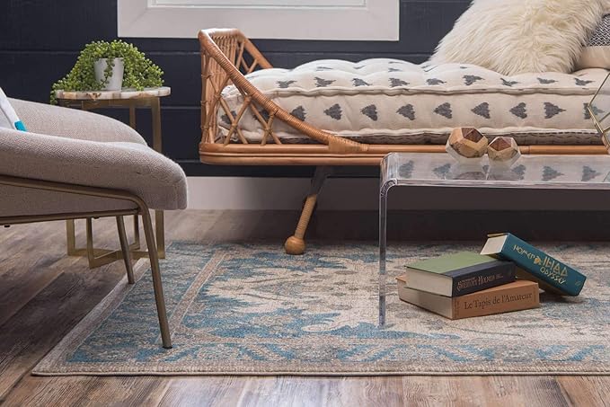 Unique Loom Salzburg Collection Classic Traditional Design Oriental Inspired Border Area Rug (3' 3 x 5' 3 Rectangular, Beige/Blue)