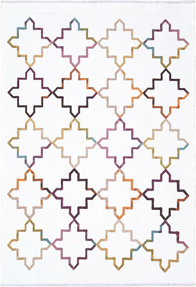 Alfa Rich 4x6 Moroccan White Washable Area Rugs for Living Room Bedroom Kitchen Decor Cotton Rug
