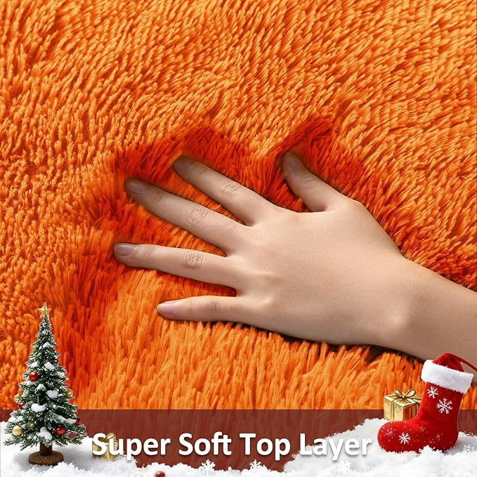 Ophanie Orange Rugs for Living Room Bedroom, 6x9 Fluffy Fuzzy Furry Carpet, Plush Soft Shaggy Bedside Indoor Floor Area Rug for Kids Girls Boys Baby Teen Dorm Nursery Home Decor Aesthetic