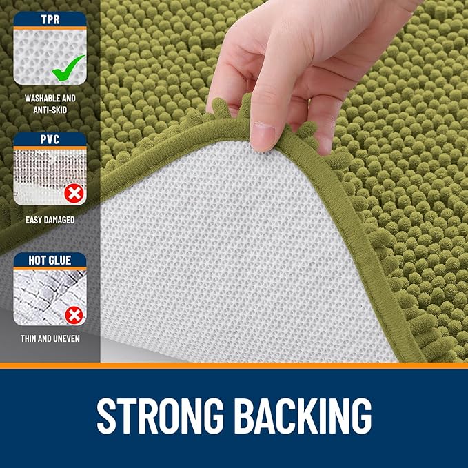 OLANLY Bathroom Rugs 24x16, Extra Soft Absorbent Chenille Bath Rugs, Rubber Backing Quick Dry, Machine Washable Bath Mats for Bathroom Floor, Tub and Shower, Home Decor Accessories, Willow Green