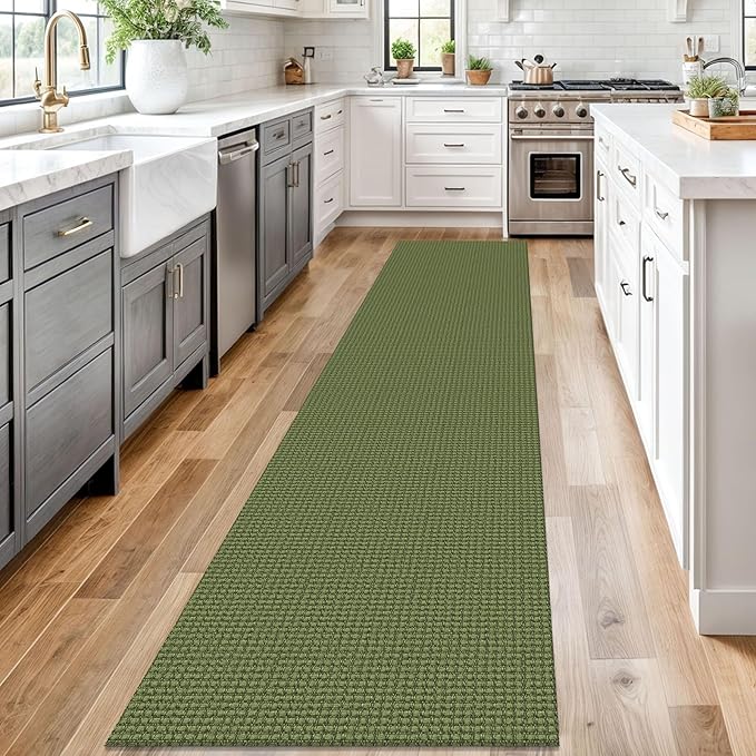 Braided Runner Rug 2x12 Ft Washable Runners for Hallways Non Slip Rubber Backed Kitchen Runners Cotton Extra Long Entryway Runner Indoor, Woven Carpet for Hall Entryway, Green