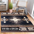 YHSF South West Native American Area Rug C318 - Easy Clean, Thick, Soft, Durable Native Tribal American Indian Inspired Rug for Bedroom/Living Room and more - Black, 3 Feet 10 Inches x 5 Feet 2 Inches