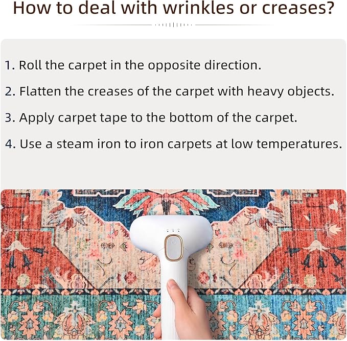 YJ.GWL Area Rugs for Living Room 4x6 Machine Washable Rugs for Bedroom, Non Slip Floral Vintage Rug Indoor Carpet, Stain Resistant Throw Rug for Dining Room Kitchen, Red Blue Gradient Color