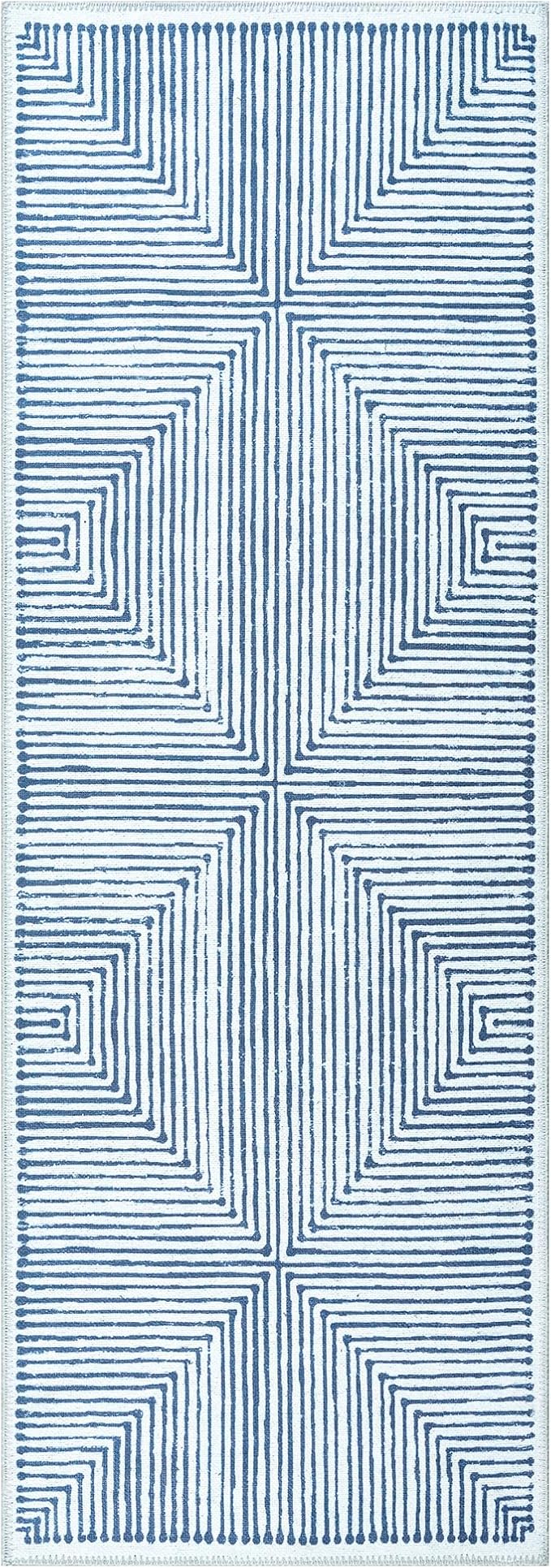 Bloom Rugs Washable Non-Slip 7 ft Runner - Blue/Ivory Striped Runner for Entryway, Hallway, Bathroom, and Kitchen - Exact Size: 2.5' x 7'