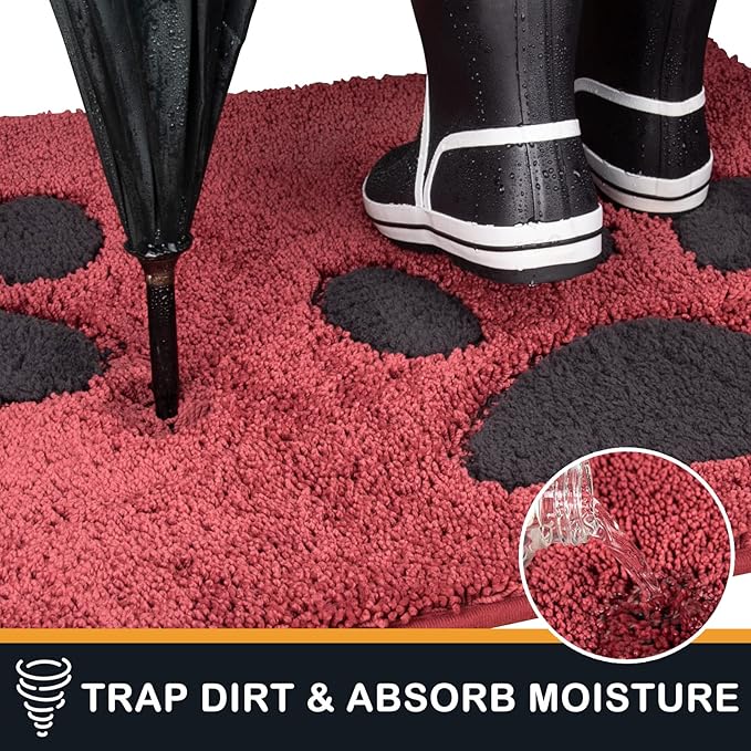 PURRUGS Dirt Trapping Door Mat 32" x 47", Non-Skid/Slip Machine Washable Microfiber Entryway Rug, Dog Doormat, Super Absorbent Welcome Mat for Muddy Wet Shoes and Paws, Burgundy Red