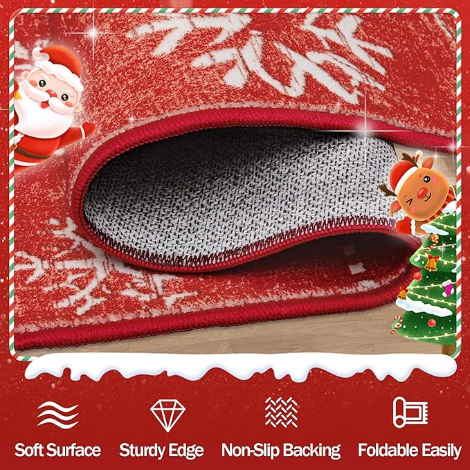 Christmas Area Rug 6x9 Living Room Rugs, Machine Washable Boho Christmas Tree Snowflake Rug Non-Slip Soft Low Pile Holiday Indoor Rugs for Bedroom Kitchen Dining Room Office(Xmas Red, 6'x9')
