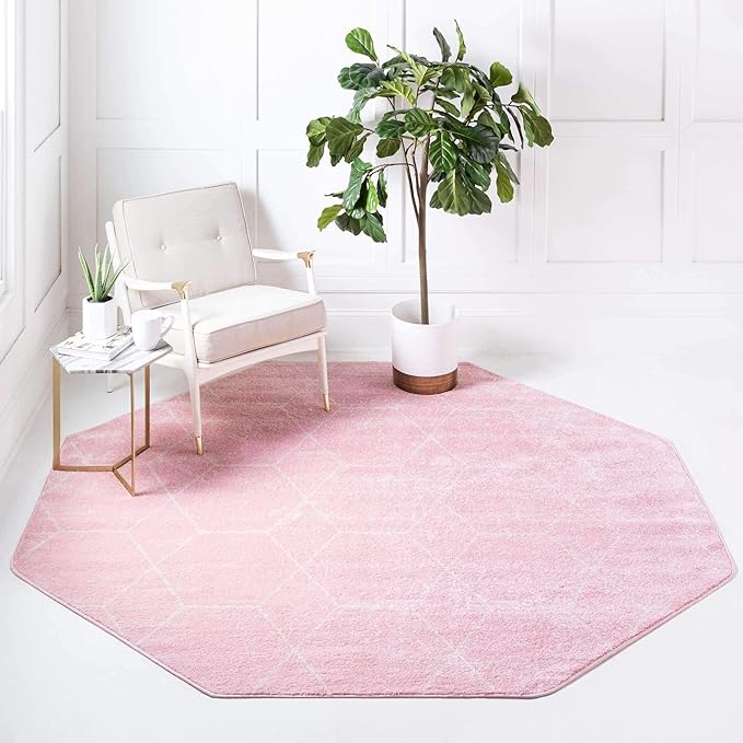 Unique Loom Trellis Frieze Collection Area Rug - Geometric (7' 10" Octagon, Light Pink/ Ivory)