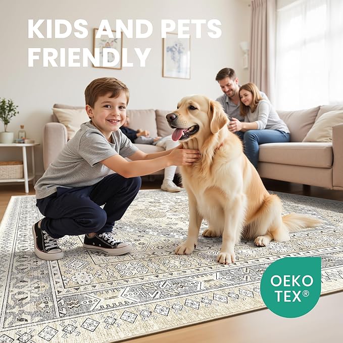 zesthome 9x12 Area Rugs,Stain Resistant Washable Rug,Ultra-Thin Rugs for Living Room,Bedroom,Non-Slip Backing Home Decor Large Area Rug (Beige,9'x12')