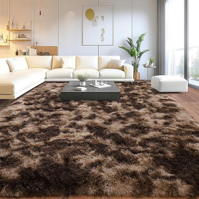 Upgrade Non-Slip Plush Rugs for Living Room, Soft Shaggy Carpets for Living Room, Fuzzy Rugs for Kids' Room, Perfect Decor for Modern Home Tie Dye Coffee 5x7Feet