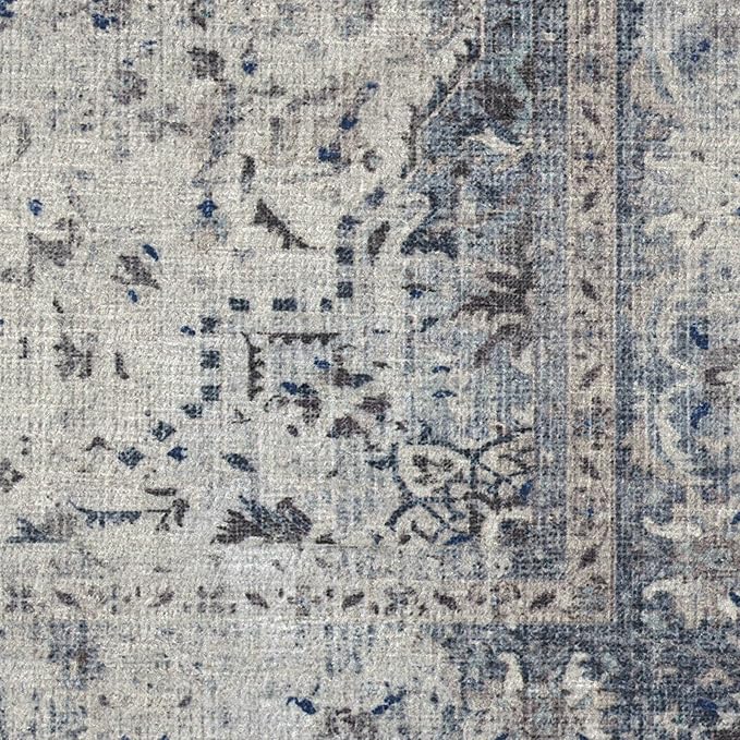 RUGGABLE Washable Vintage Area Rug – Sarrah Blue Quartz 4x6, Stain-Resistant, Non-Slip – Medium Machine Washable Rugs for Living Room, Bedroom, Hallway, Entryway & Office–with Cushioned Pad