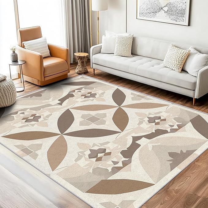Geometric Rug, Washable 3x5 Rug for Living Room, Modern Abstract Patterned Indoor Carpet, Geometric Decor for Home, Bedroom, Soft Non Slip Thin Design FER84