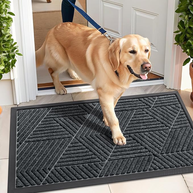 Kitinjoy Front Door Mat Outside Entrance, Sturdy Natural Dirt Trapper, Heavy Duty Rubber Doormat, Low Profile Non-Slip Backing, Easy Clean Floor Mat for Indoor Outdoor Entry, 47X32 Inch, Grey