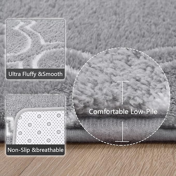 Amearea Fluffy Indoor Trellis Rug, Soft Moroccan Home Rugs for Bedroom, Shag Modern Area Rug for Living Room Kids Room Nursery, Easy Clean, Home Decor Low Pile Carpet, Light Grey 4x6 Feet