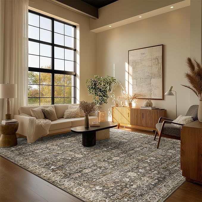 8x10 Washable Area Rugs Ultral Soft Non-Slip Stain Resistant Vintage Boho Large Carpet for High-Traffic Living Room & Dining Room