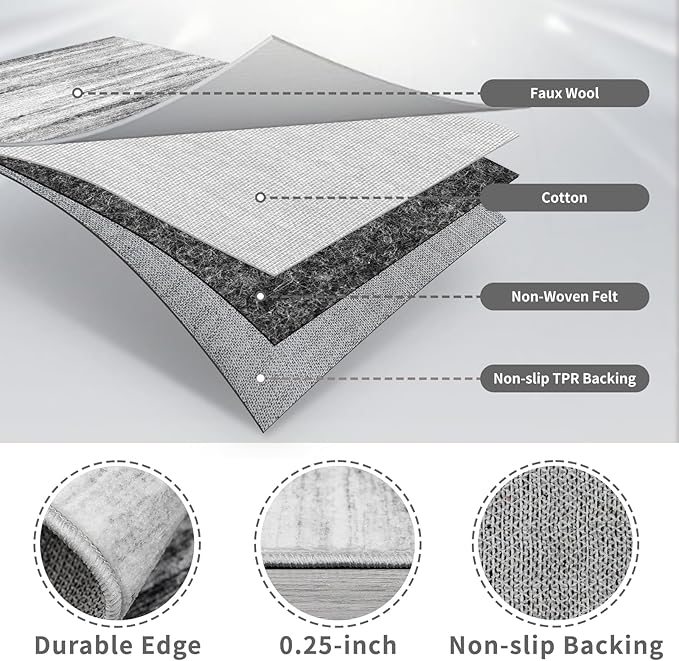 Washable Hallway Runner Rug for Home: Extra Long Runners for Entryway Living Room Dining Room - Stain and Water Resistant Rugs with Non-Slip Backing - Soft Low-Pile Carpet 2'6''x12' Grey