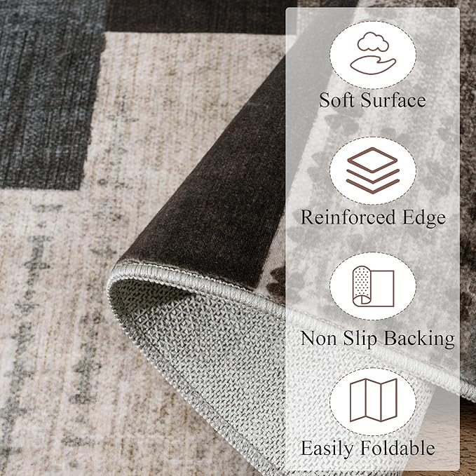 Modern Geometric Patchwork Indoor Area Rug for Living Room, Blue-Taupe 5'x 7' Large Rug Rockwood Collection Hardwood Floors Decor for Bedroom, Blue Throw Carpet for Office Entryway Dining Room